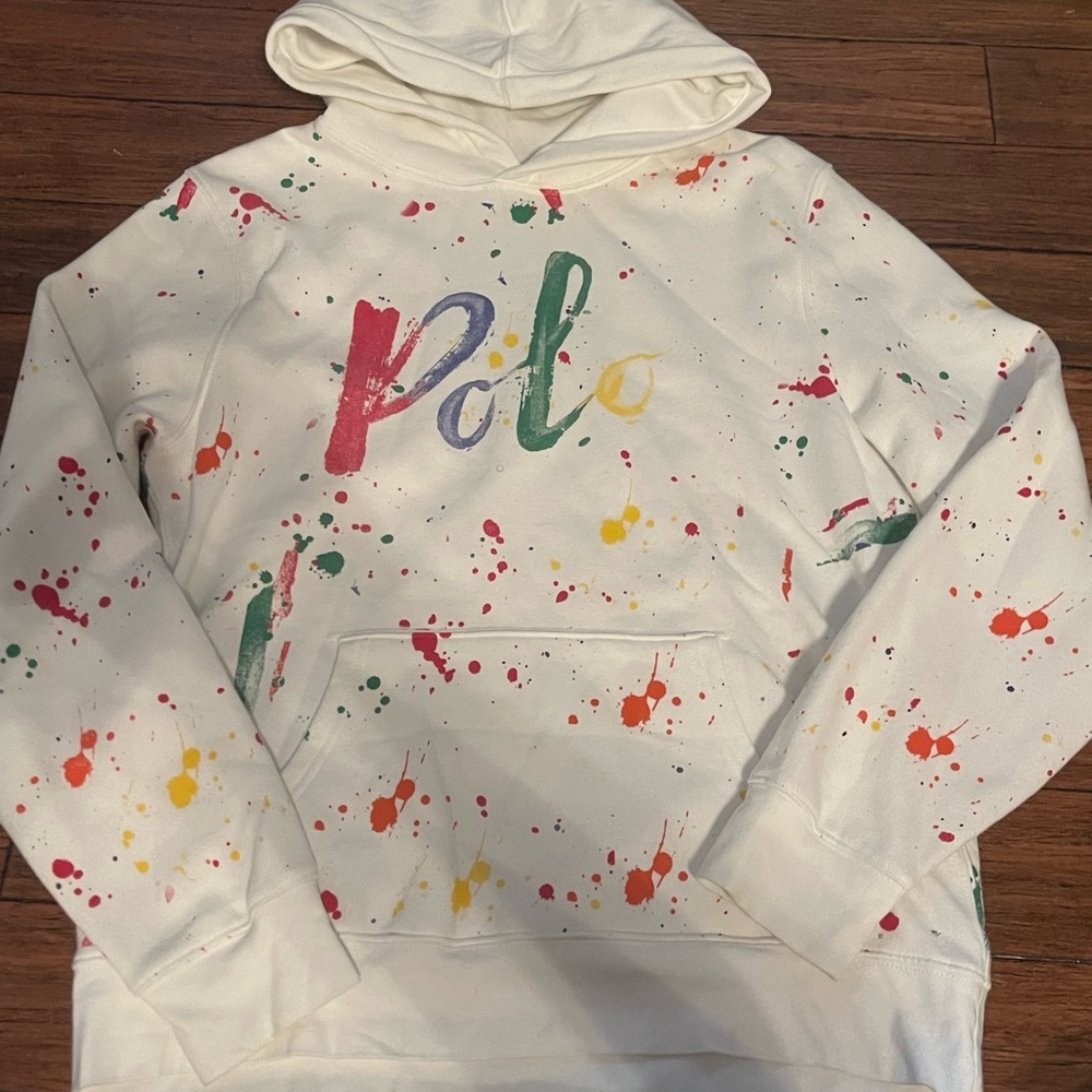 Polo by Ralph Lauren White with primary color paint logo Hoodie Sweatshirt